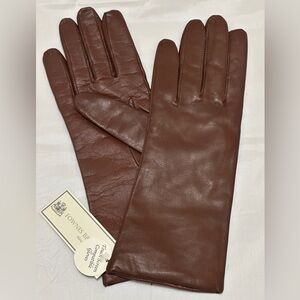 FOWNES Touchscreen Brown Leather Gloves Cashmere Lining
